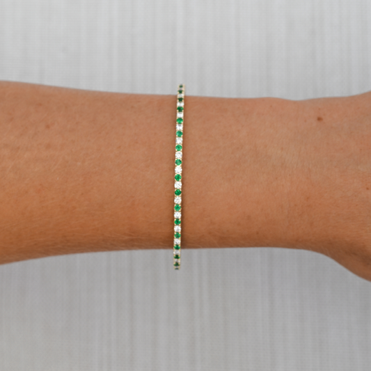 14k Solid Gold Emerald & Diamond Flex Bangle