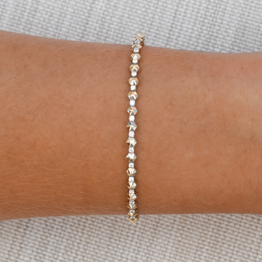 14k Solid Gold Hexagon Diamond Flex Bangle