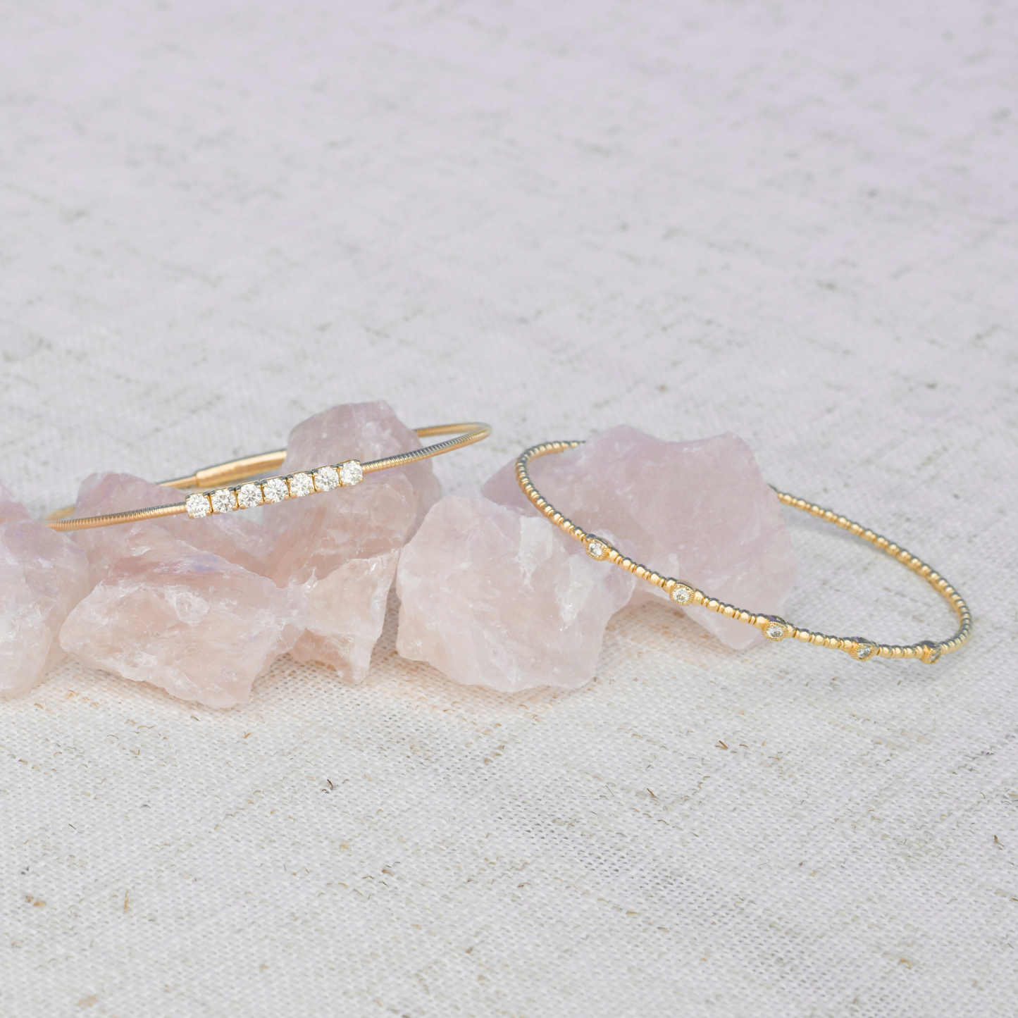 14k Solid Gold Diamond Station Flex Bangle