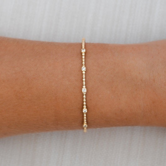 14k Solid Gold Diamond Station Flex Bangle