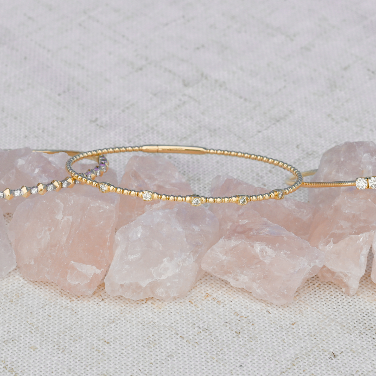14k Solid Gold Diamond Station Flex Bangle