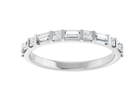14k white gold wedding band with diamond accents on a transparent background from gold club jewelry house