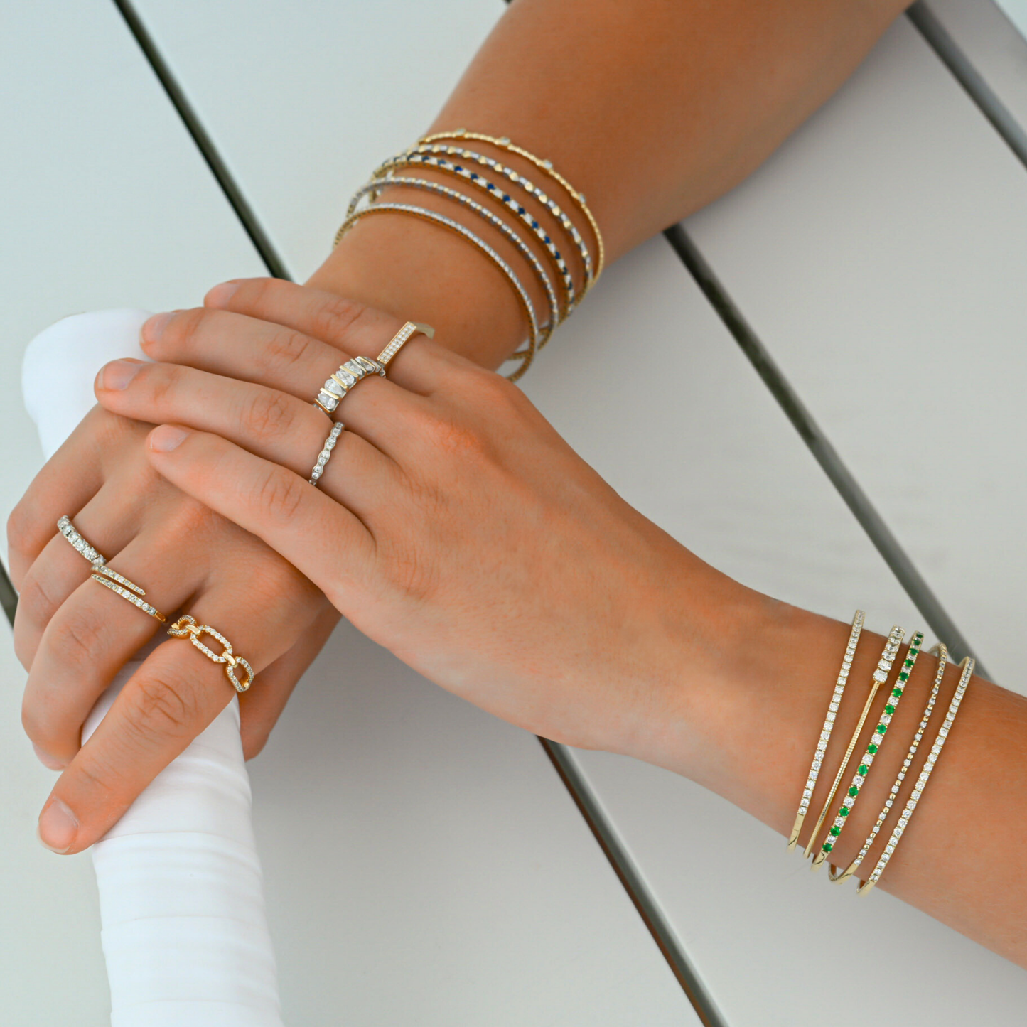 14k Solid Gold Diamond Station Flex Bangle
