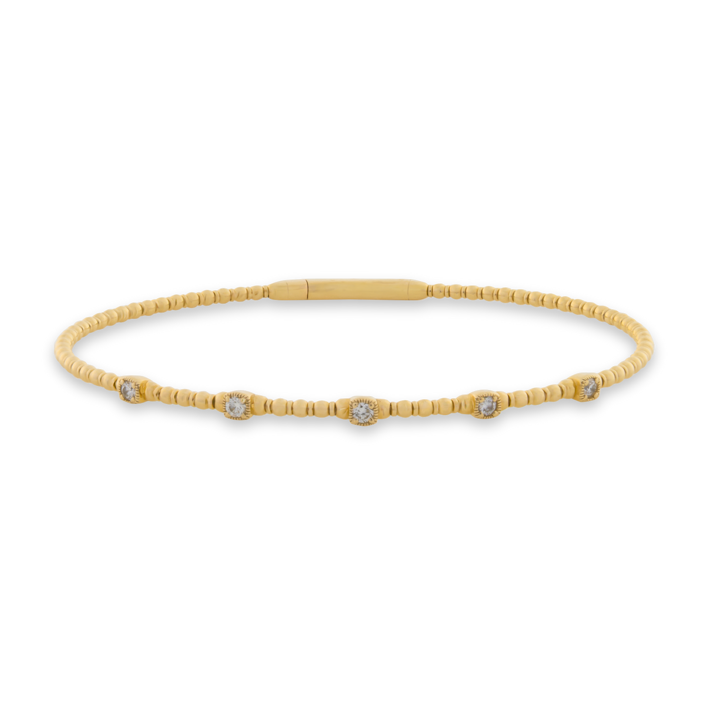 14k Solid Gold Diamond Station Flex Bangle