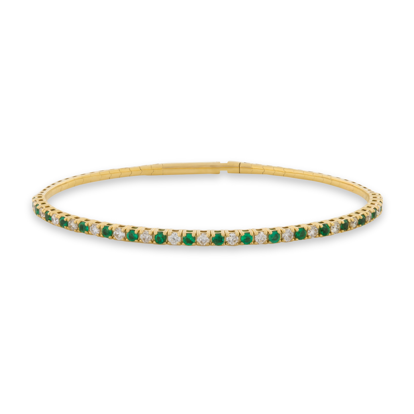 14k Solid Gold Emerald & Diamond Flex Bangle