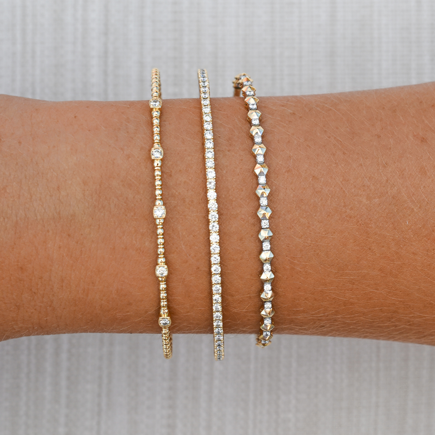 14k Solid Gold Diamond Station Flex Bangle