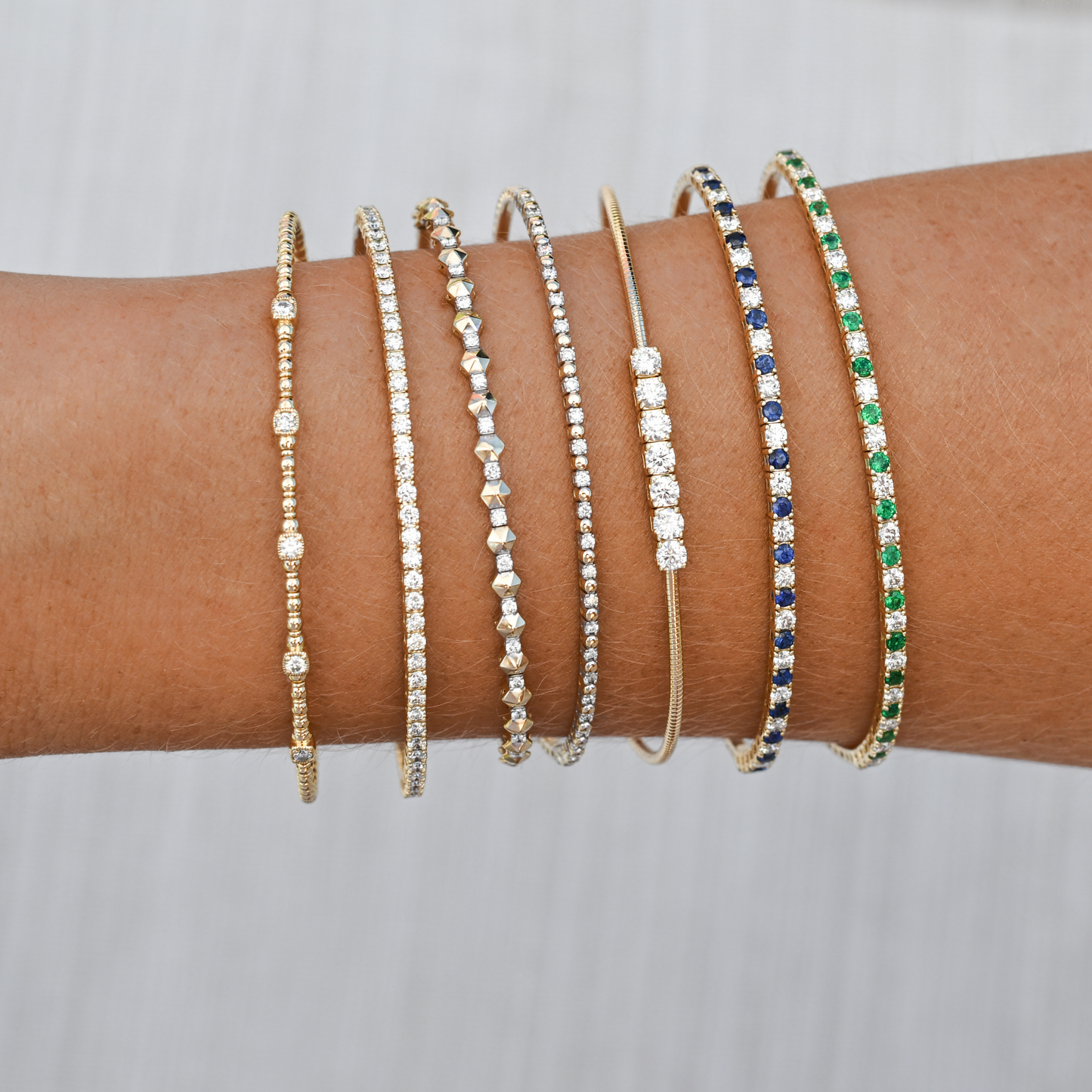 14k Solid Gold Emerald & Diamond Flex Bangle