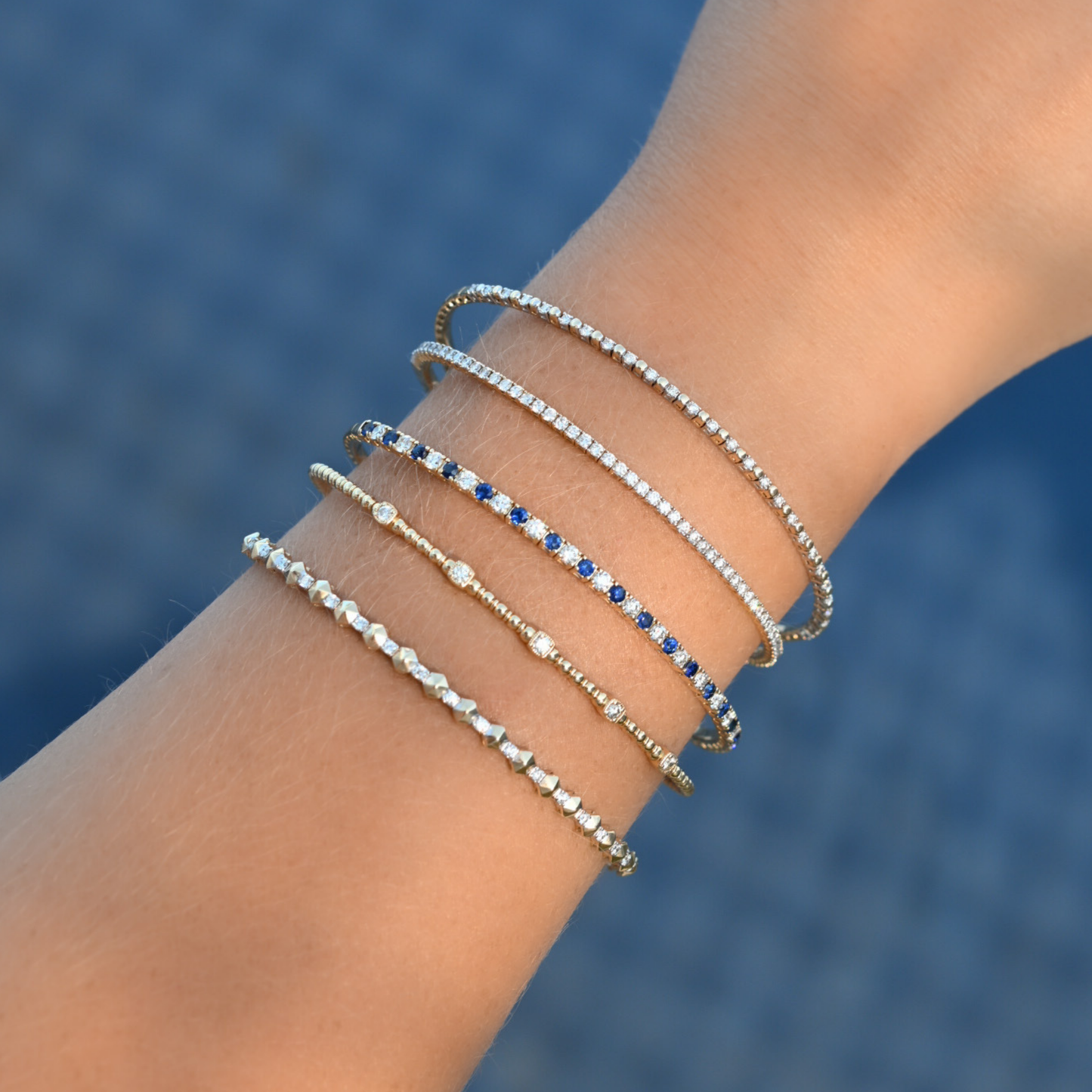 14k Solid Gold Sapphire & Diamond Flex Bangle