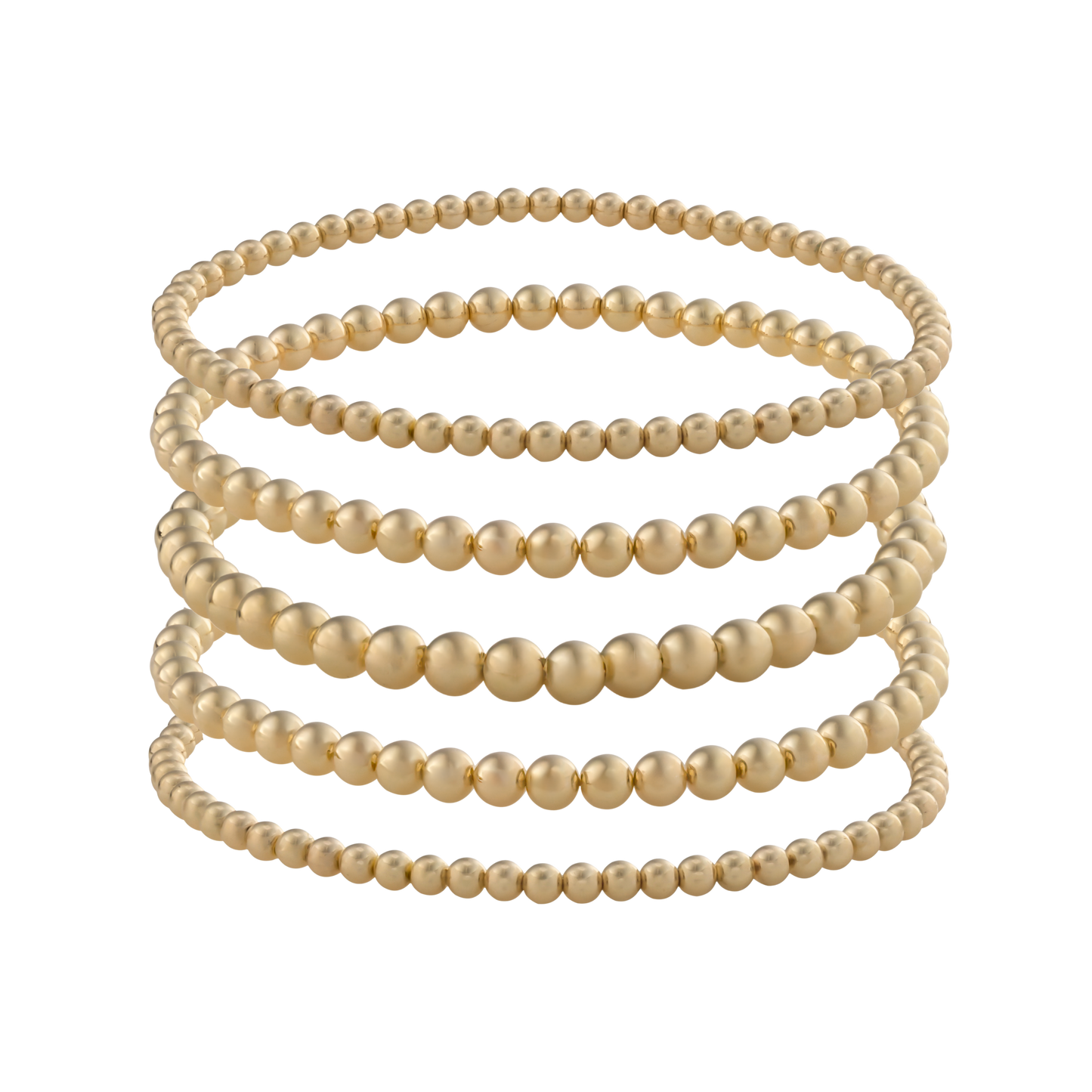 LustraFlex™ gold-filled bracelet stack from Gold Club by Shannon Hudson displayed on a transparent background—jewelry that is tarnish resistant, waterproof and sweat proof.