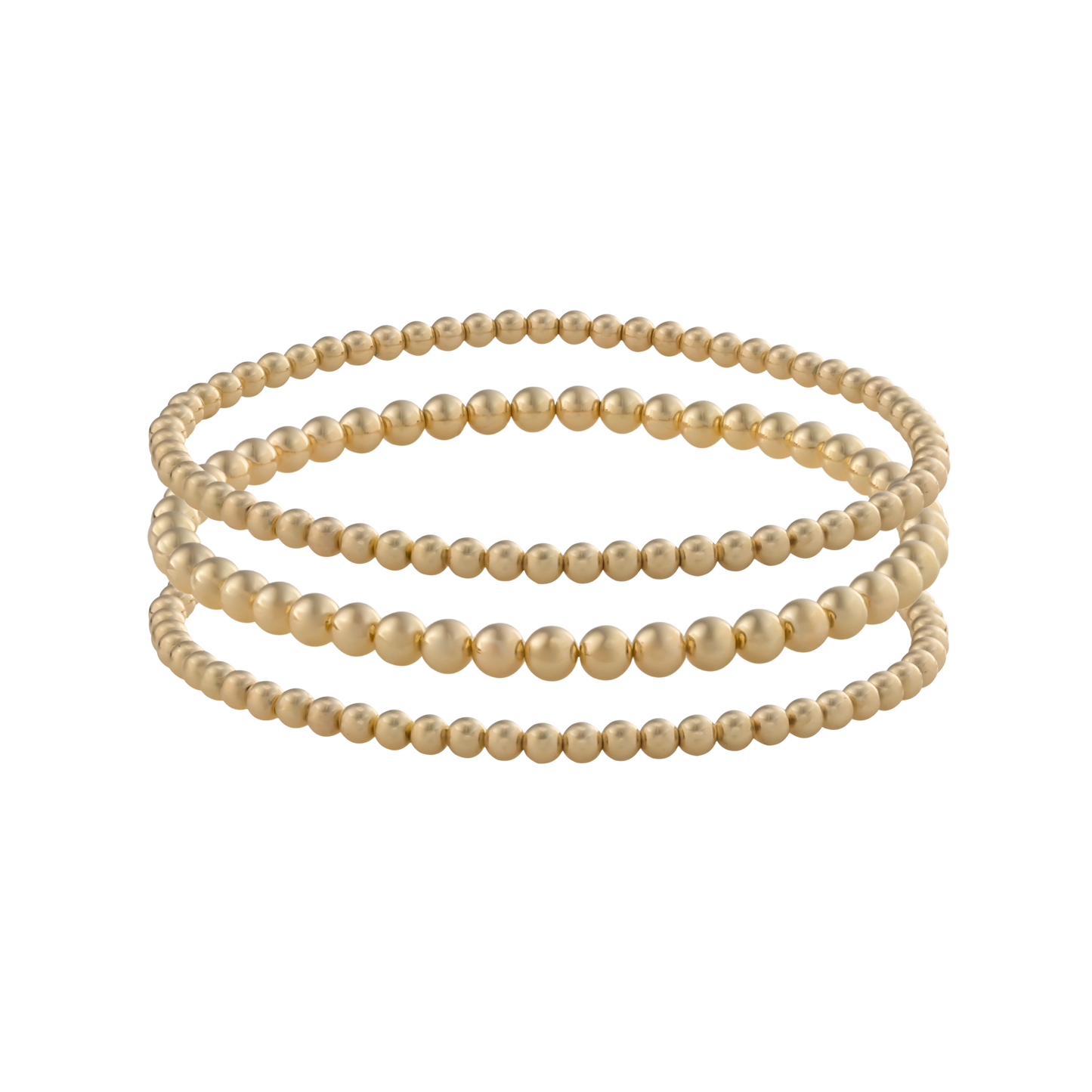 Close-up of Gold Club’s LustraFlex™ gold-filled bracelet stack Golden Luxe