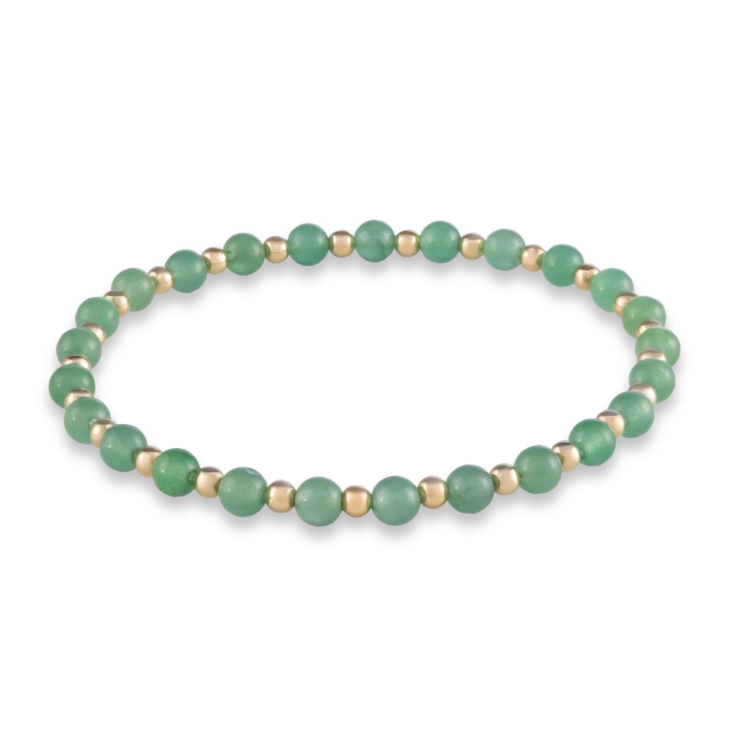 Balanced bracelet with alternating green agate and gold-filled beads, symbolizing harmony and grounded energy.