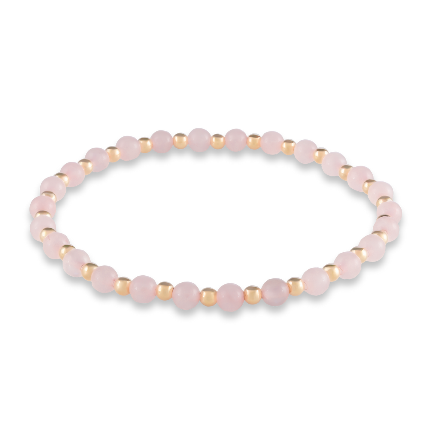 Alternating pink quartz and gold-filled beads in a symmetrical design symbolizing harmony, heart, and emotional strength.