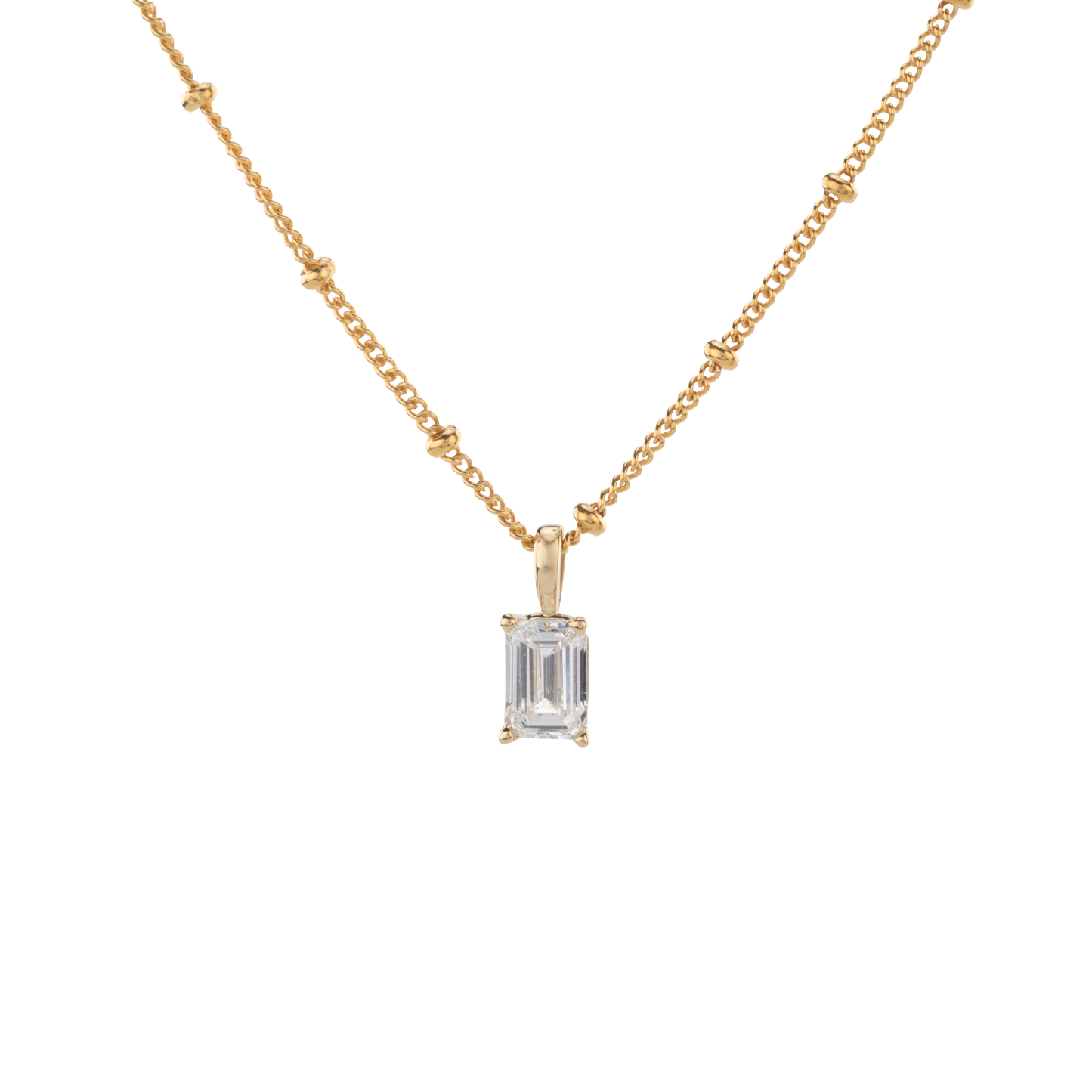 Gold Club by Shannon Hudson emerald cut lab-grown diamond pendant in a 14k gold setting, elegant fine jewelry