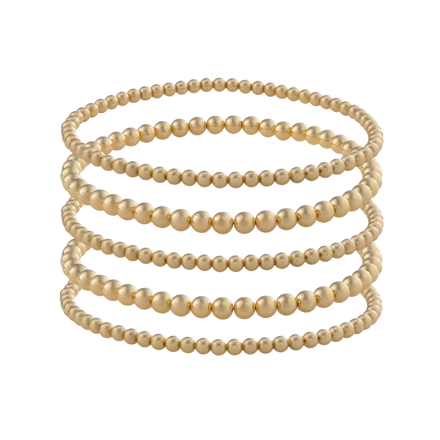 Set of five Gold Club by Shannon Hudson Gold LustraFlex™ Bracelets on a transparent background