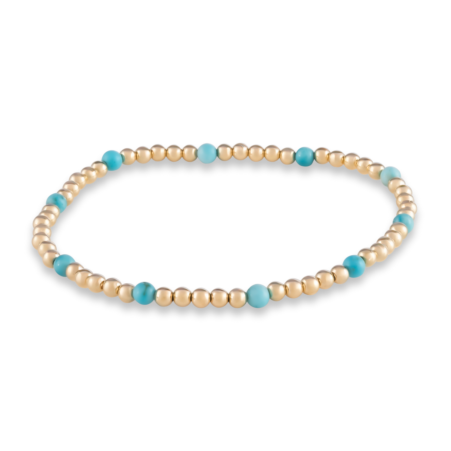 Turquoise Muse bracelet rendering, highlighting a rhythmic blend of turquoise and gold-filled beads, designed for creative energy and movement.