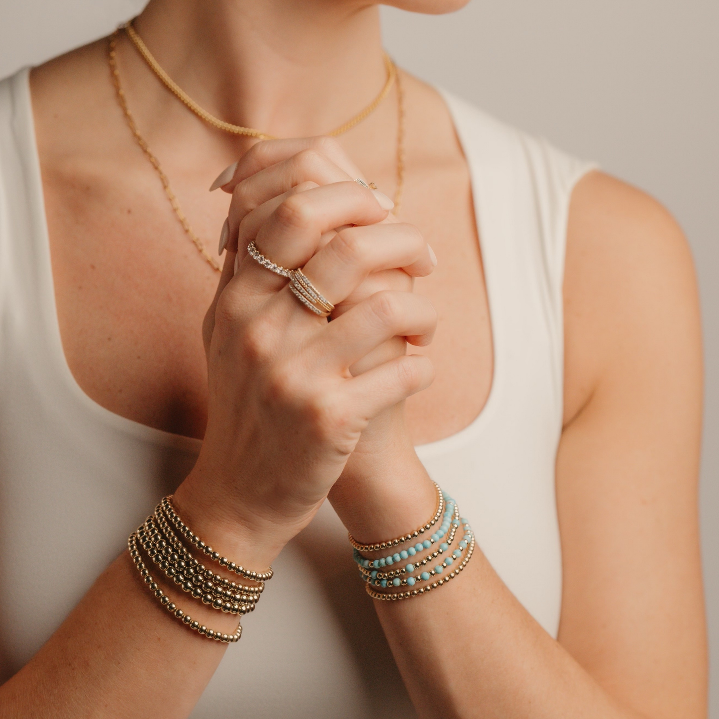 Turquoise and gold bracelet stack from Gold Club by Shannon Hudson, handcrafted gemstone beaded bracelets for everyday wear