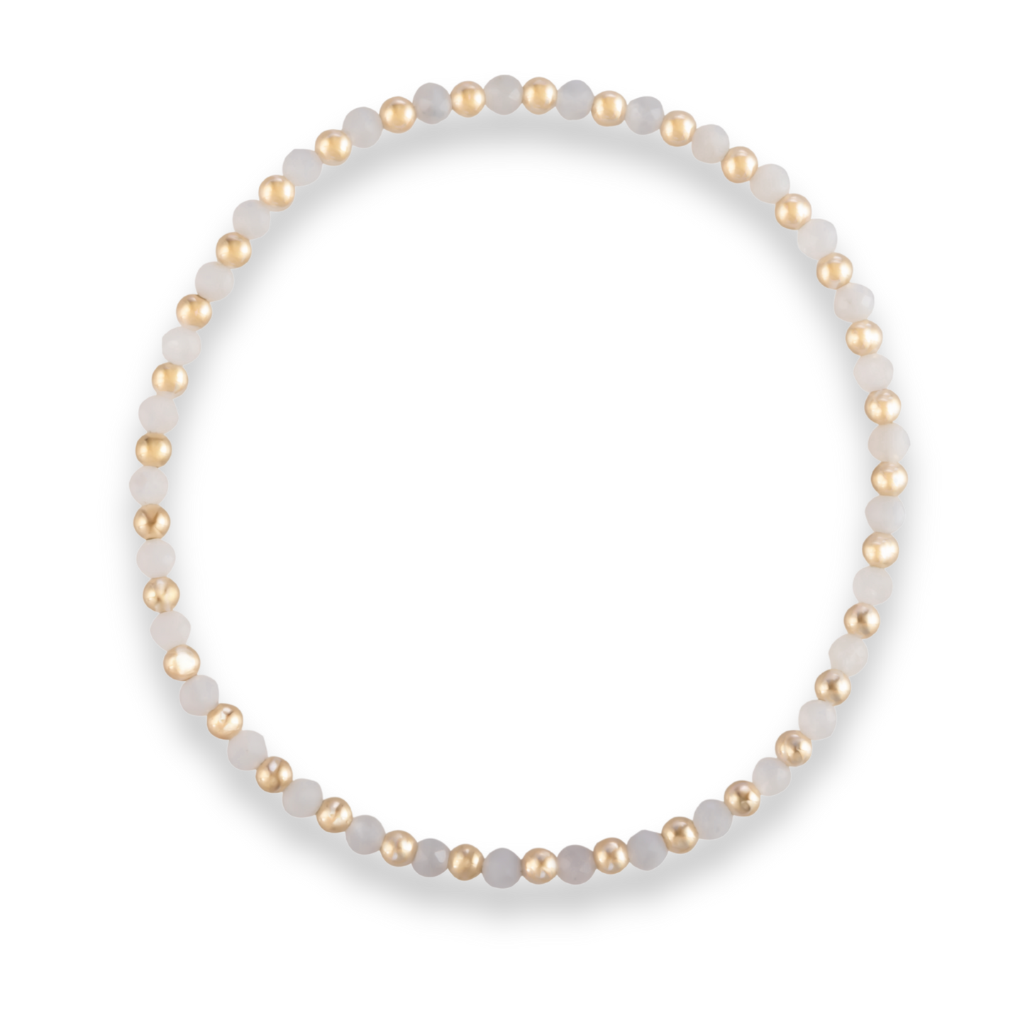 Gold Club by Shannon Hudson bracelet with white moonstone and 14k gold-filled beads overhead shot on a transparent background