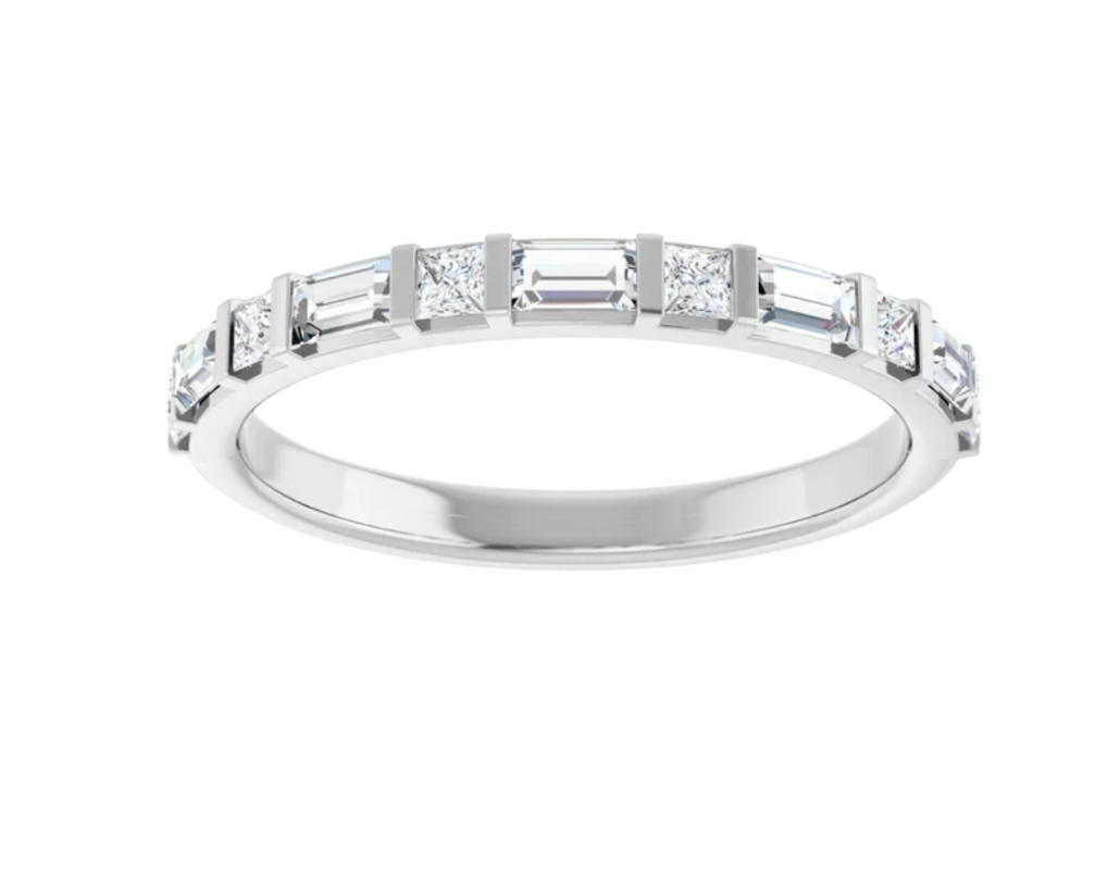 14k white gold wedding band with diamond accents on a transparent background from gold club jewelry house