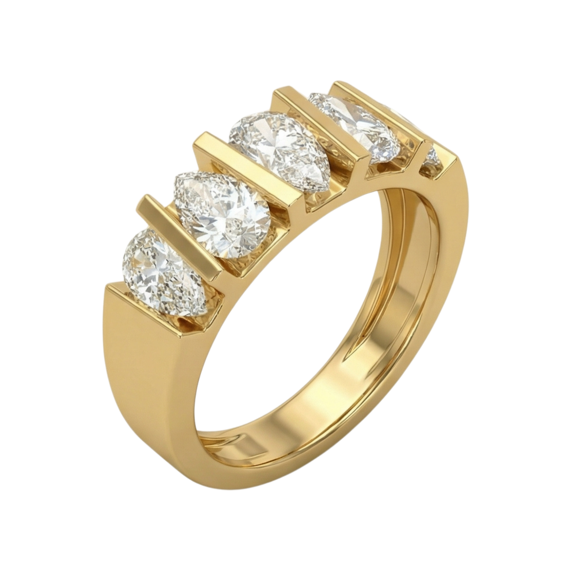 14k solid gold ring with 5 diamonds on a white background