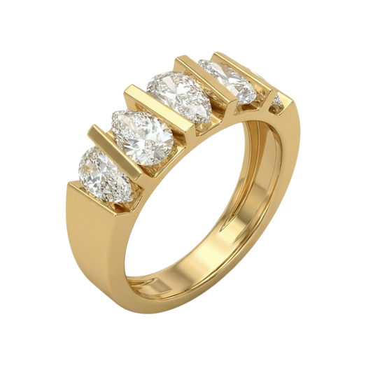 14k solid gold ring with 5 diamonds on a white background