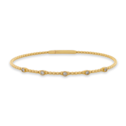 14k Solid Gold Diamond Station Flex Bangle
