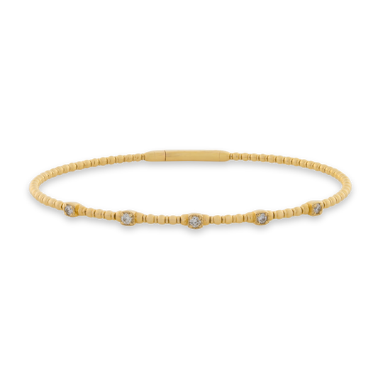 14k Solid Gold Diamond Station Flex Bangle