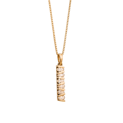 14k Solid Gold Box Chain with Architectural Bar Pendant. pear shaped diamonds totaling 1 carat