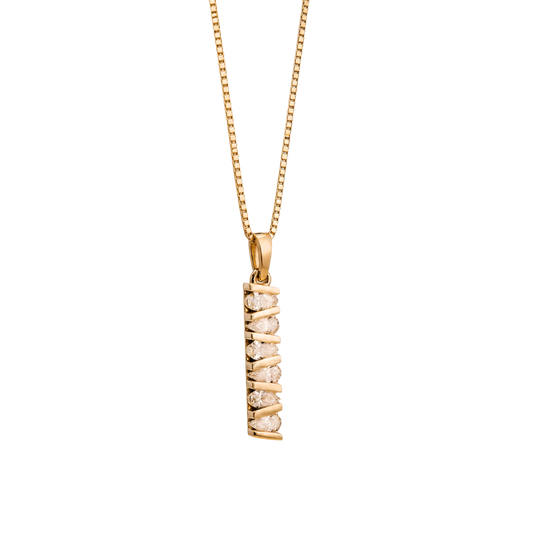 14k Solid Gold Box Chain with Architectural Bar Pendant. pear shaped diamonds totaling 1 carat
