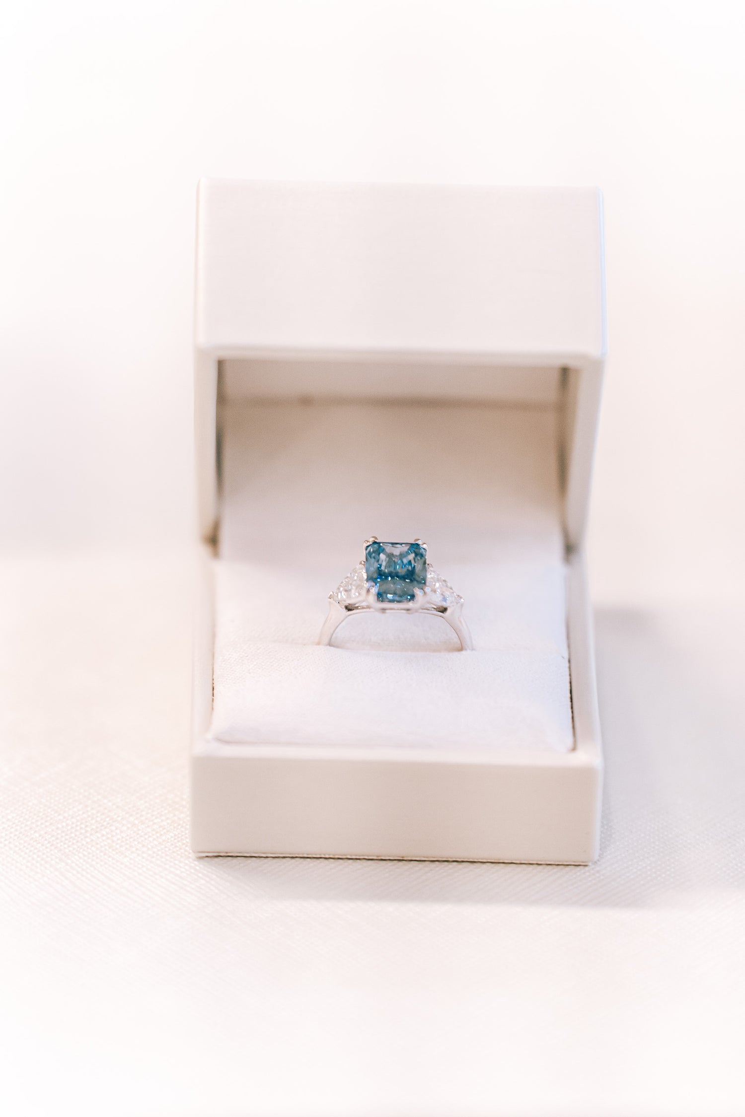 Lab Grown Blue Diamond ring in a beautiful box