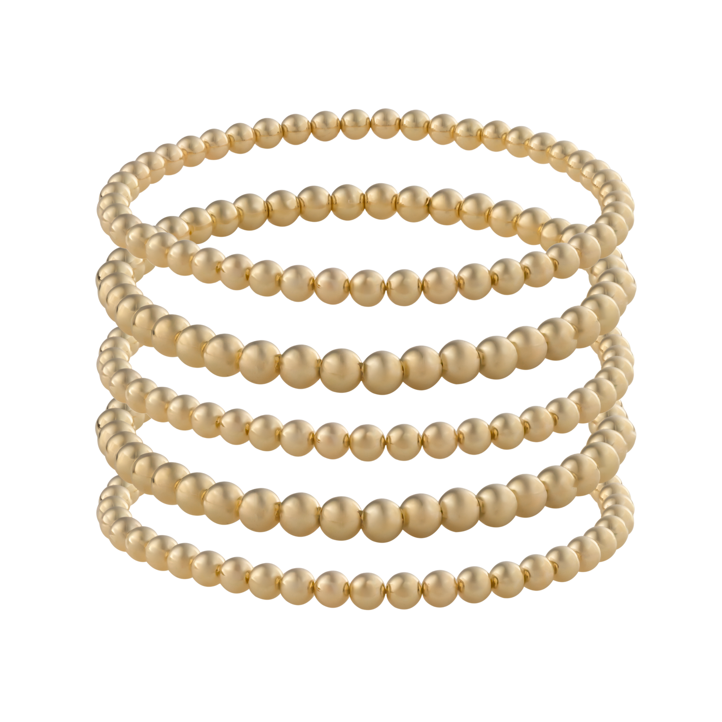 Gold-filled beaded bracelet stack featuring LustraFlex™ technology by Gold Club on a transparent background