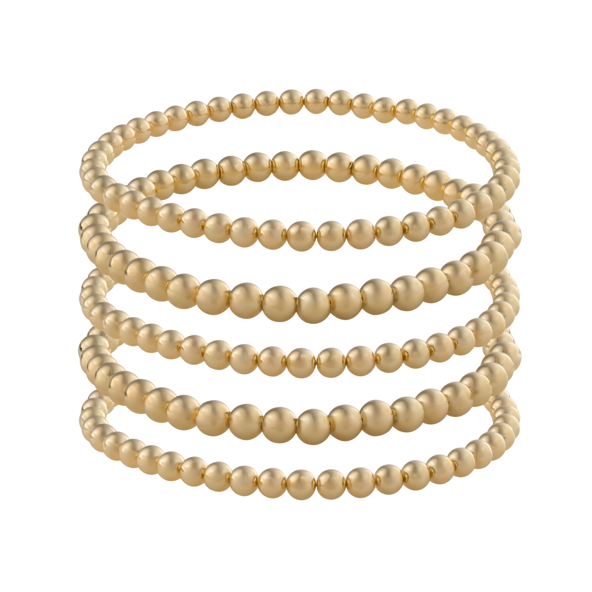 Gold-filled beaded bracelet stack featuring LustraFlex™ technology by Gold Club on a transparent background