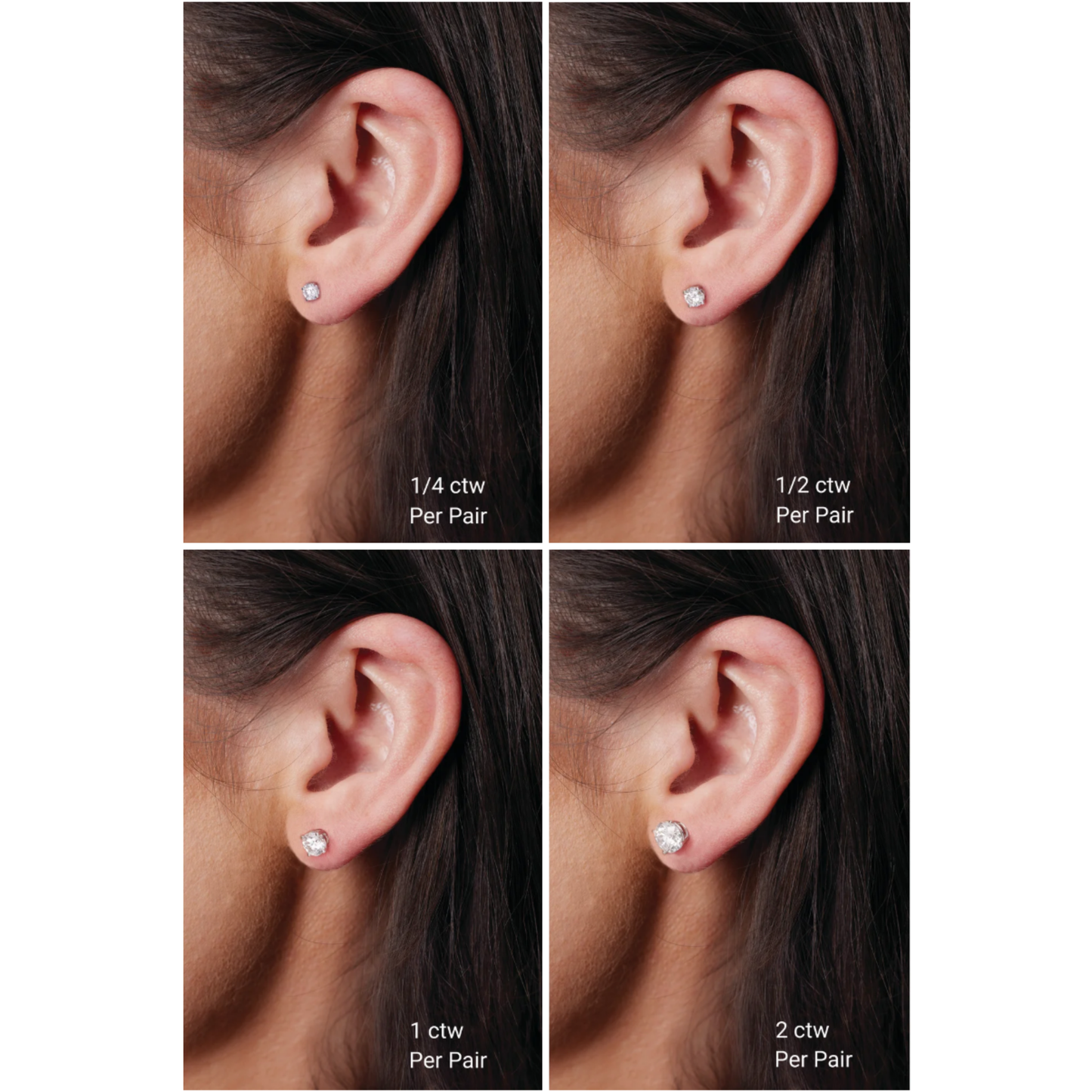 Gold club guide for different diamond stud sizes. 