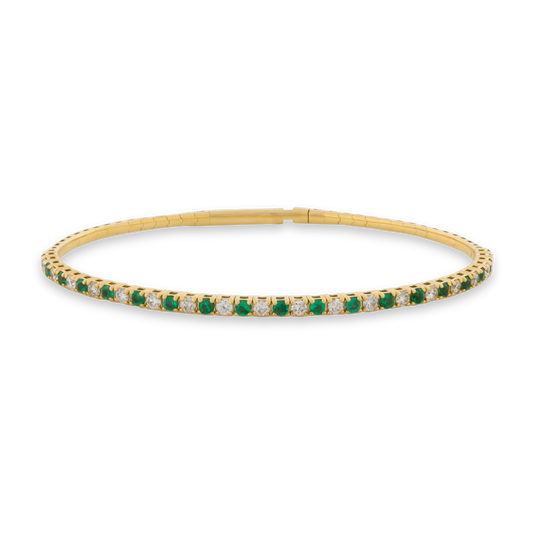 14k Solid Gold Emerald & Diamond Flex Bangle