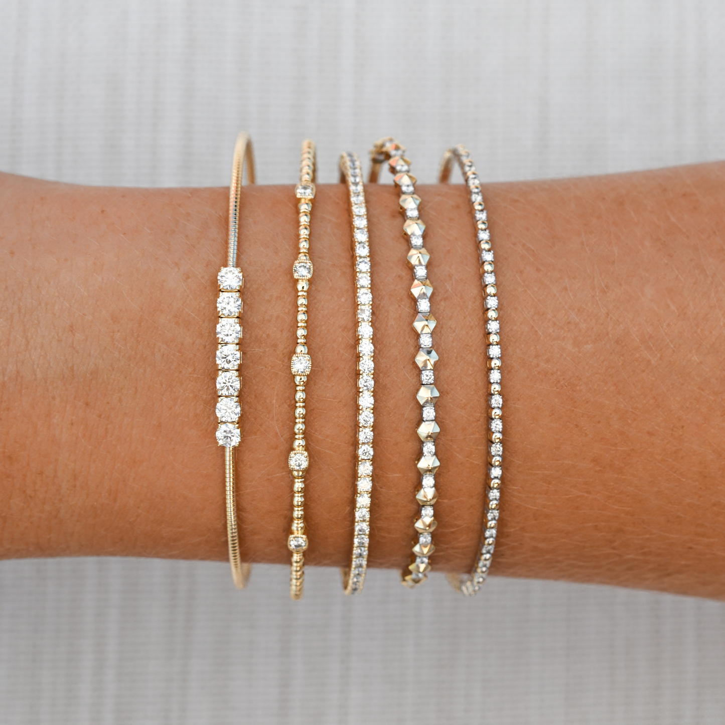 14k Solid Gold Diamond Station Flex Bangle