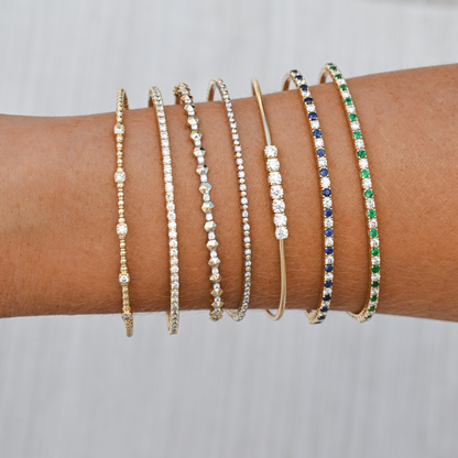 14k Solid Gold Diamond Station Flex Bangle