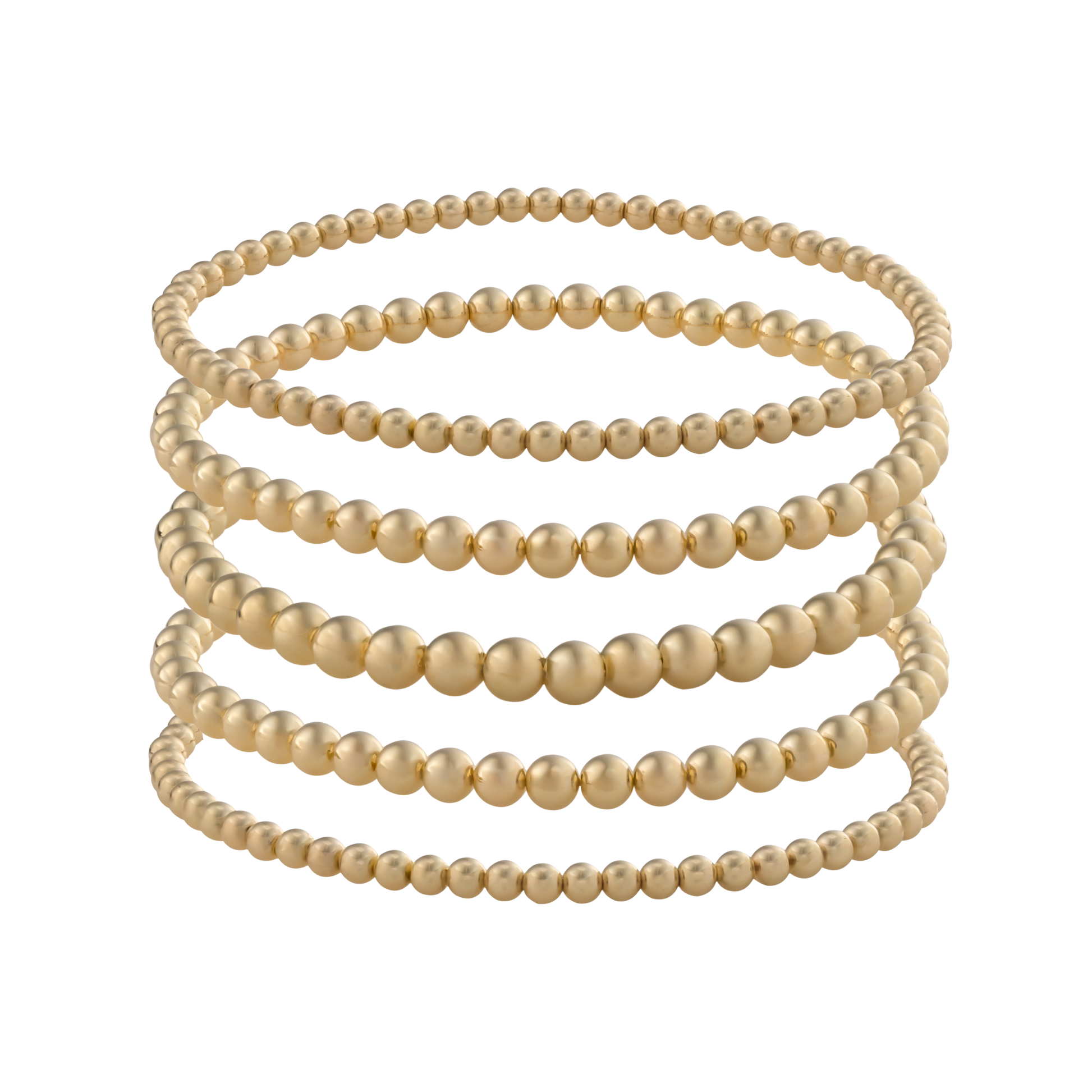 LustraFlex™ gold-filled bracelet stack from Gold Club by Shannon Hudson displayed on a transparent background—jewelry that is tarnish resistant, waterproof and sweat proof. 