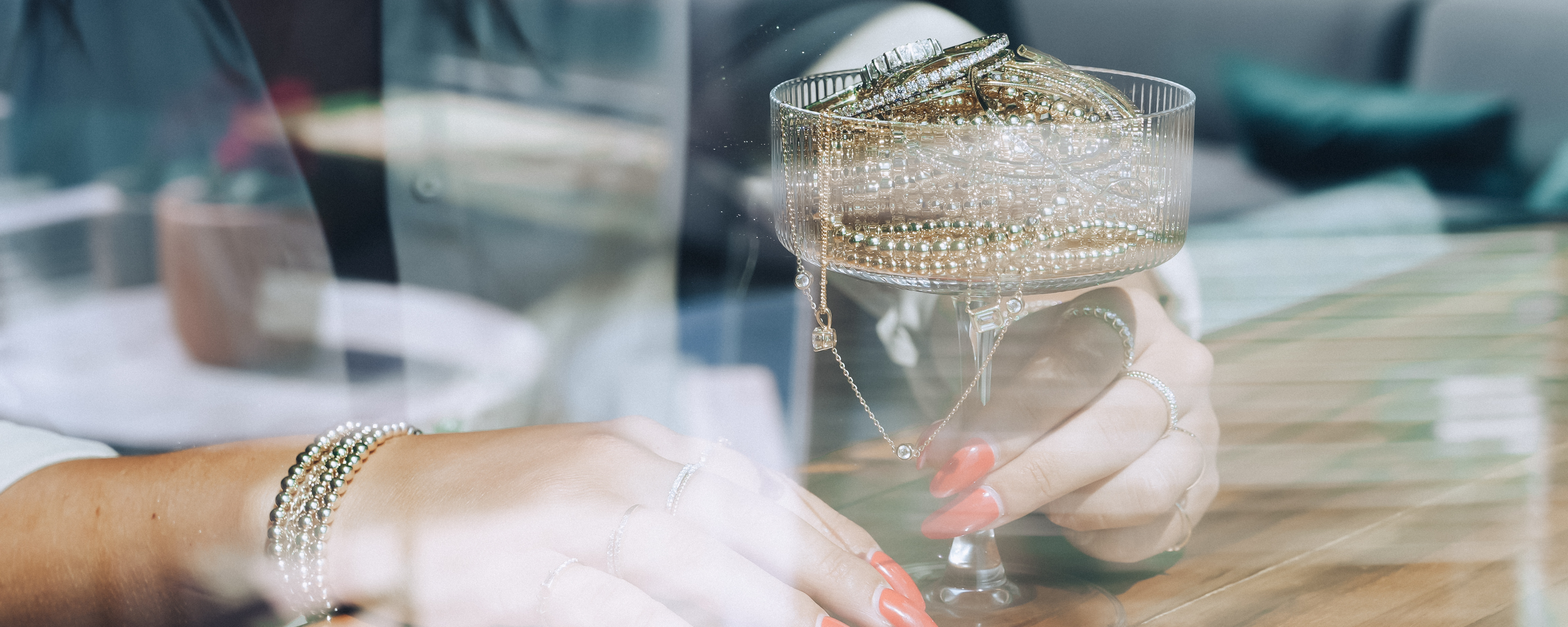 Gold Club by Shannon Hudson jewelry in a martini glass at Blake St House in Bentonville Arkansas