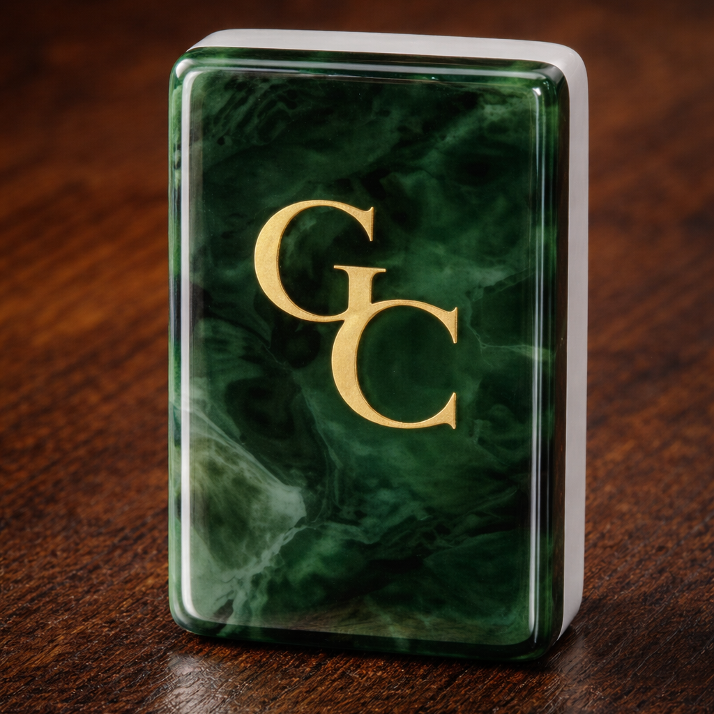 Luxury Gold Club Mahjong Tiles detailed with green malachite inspired artwork.