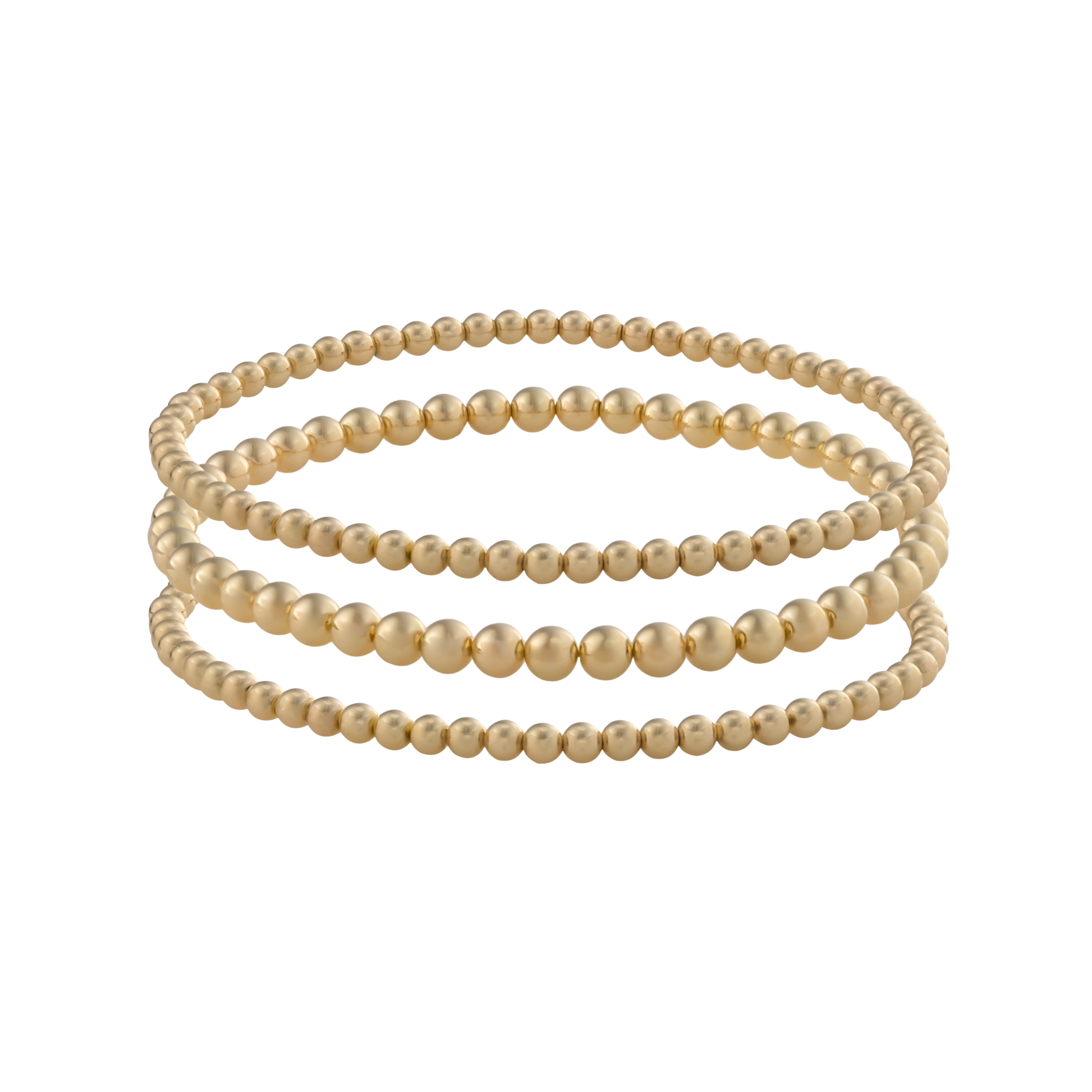 Close-up of Gold Club’s LustraFlex™ gold-filled bracelet stack Golden Luxe