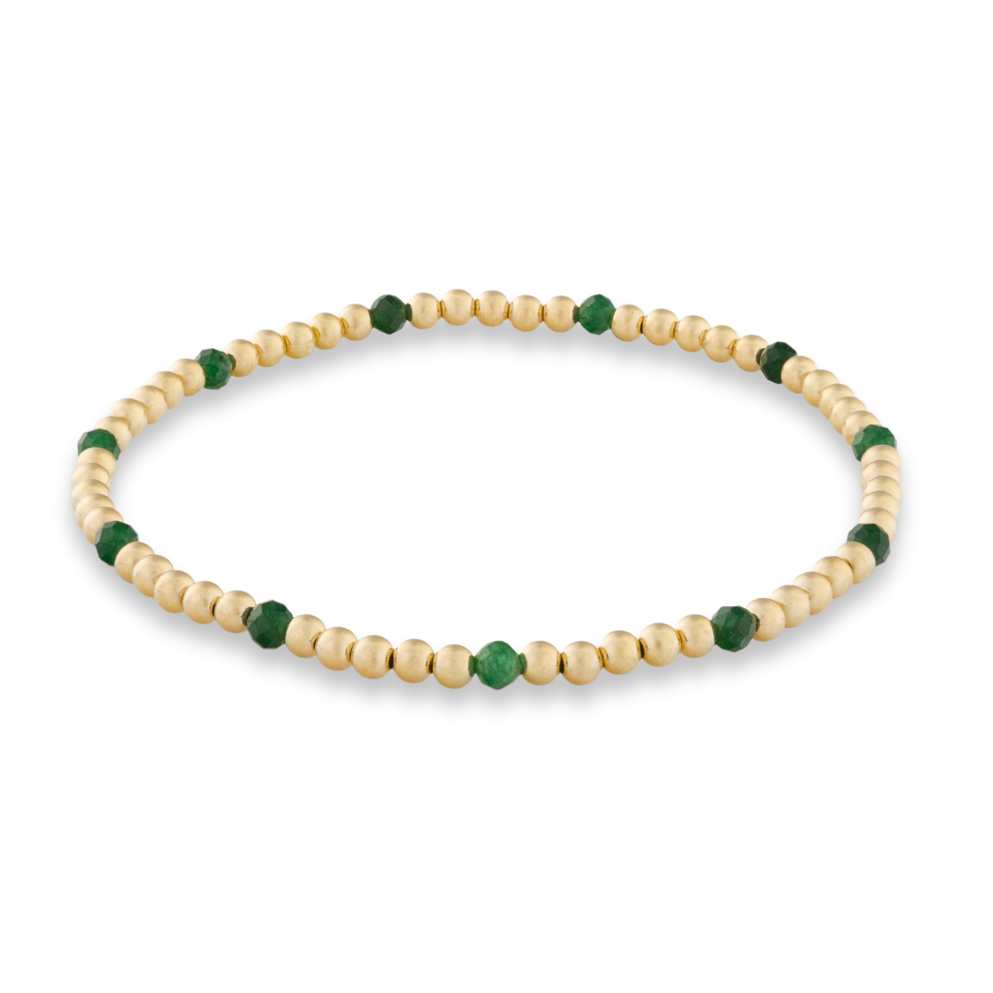 Beaded bracelet with natural green sandstone and gold beads on a transparent background