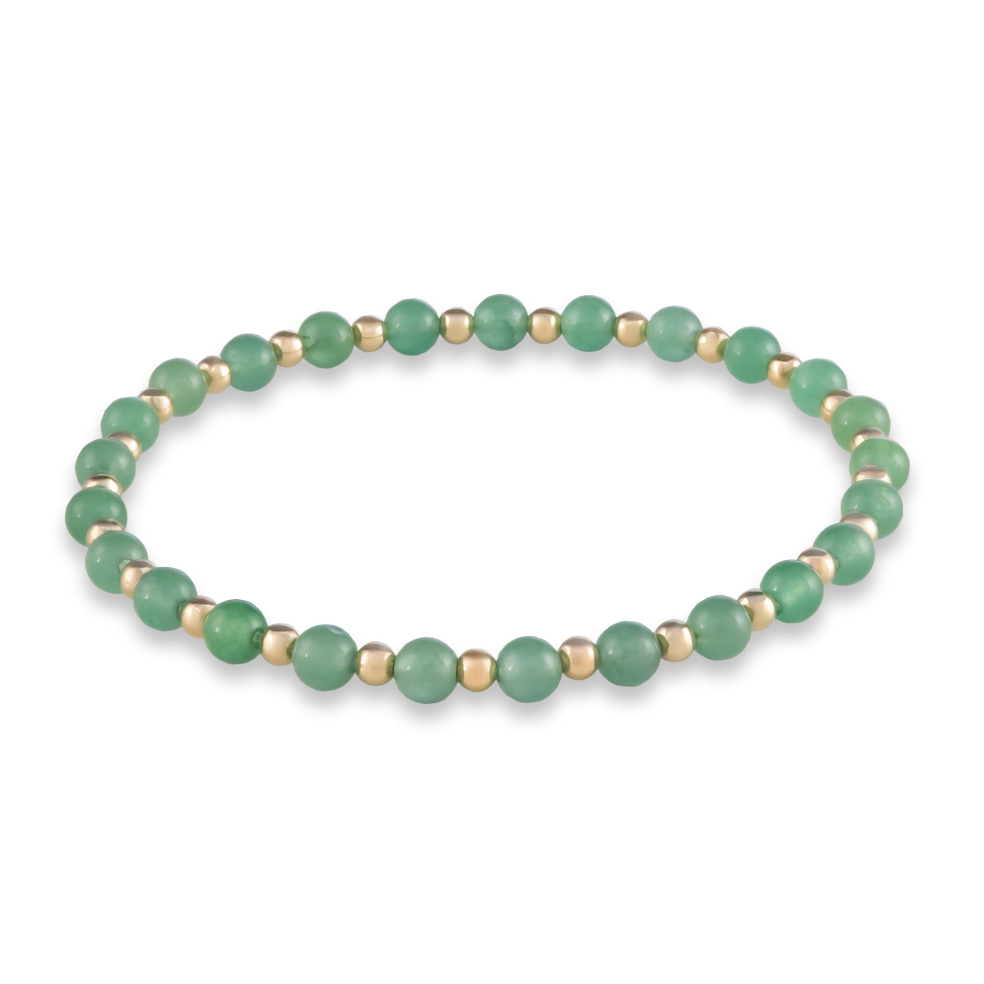 Balanced bracelet with alternating green agate and gold-filled beads, symbolizing harmony and grounded energy.