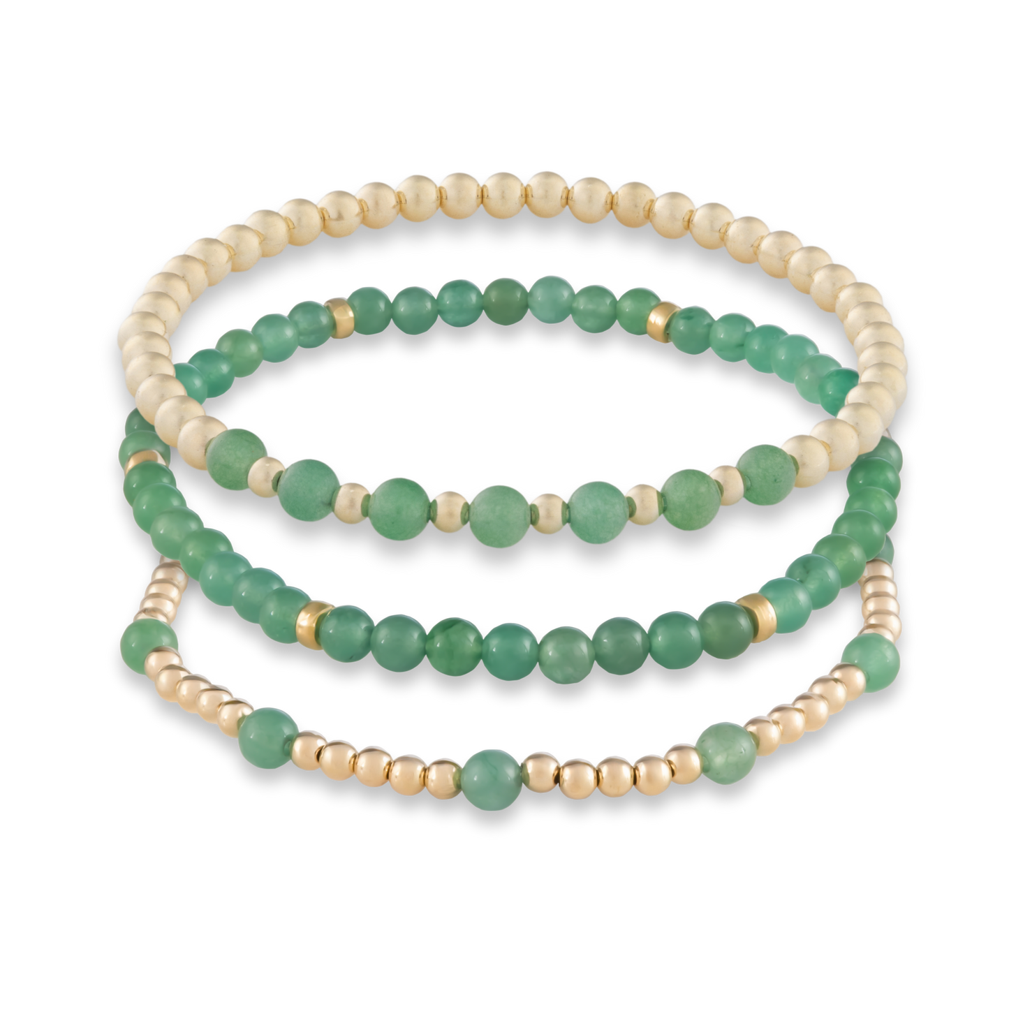 Green agate mini stack bracelet set with polished gemstones and gold-filled beads, handcrafted by Gold Club by Shannon Hudson