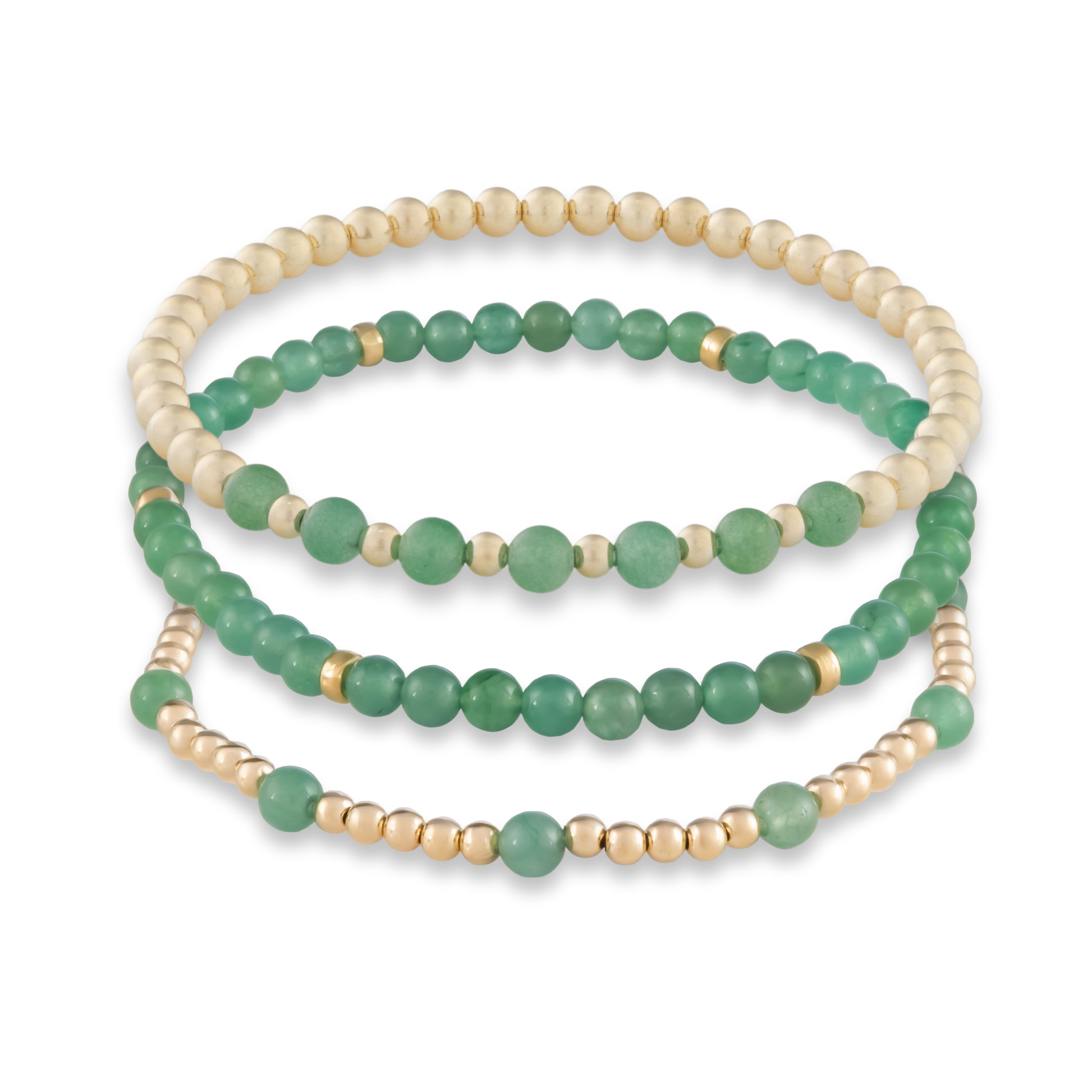Green agate mini stack bracelet set with polished gemstones and gold-filled beads, handcrafted by Gold Club by Shannon Hudson