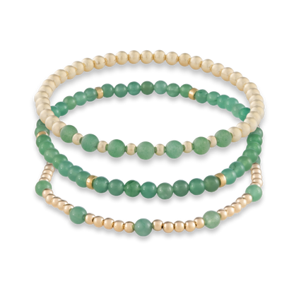 Green agate mini stack bracelet set with polished gemstones and gold-filled beads, handcrafted by Gold Club by Shannon Hudson