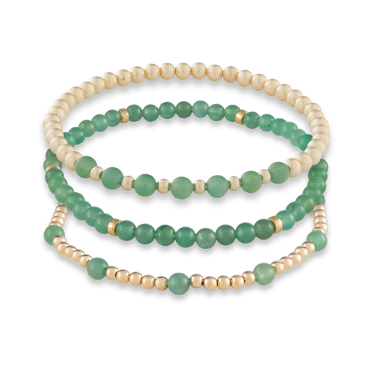 Green agate mini stack bracelet set with polished gemstones and gold-filled beads, handcrafted by Gold Club by Shannon Hudson