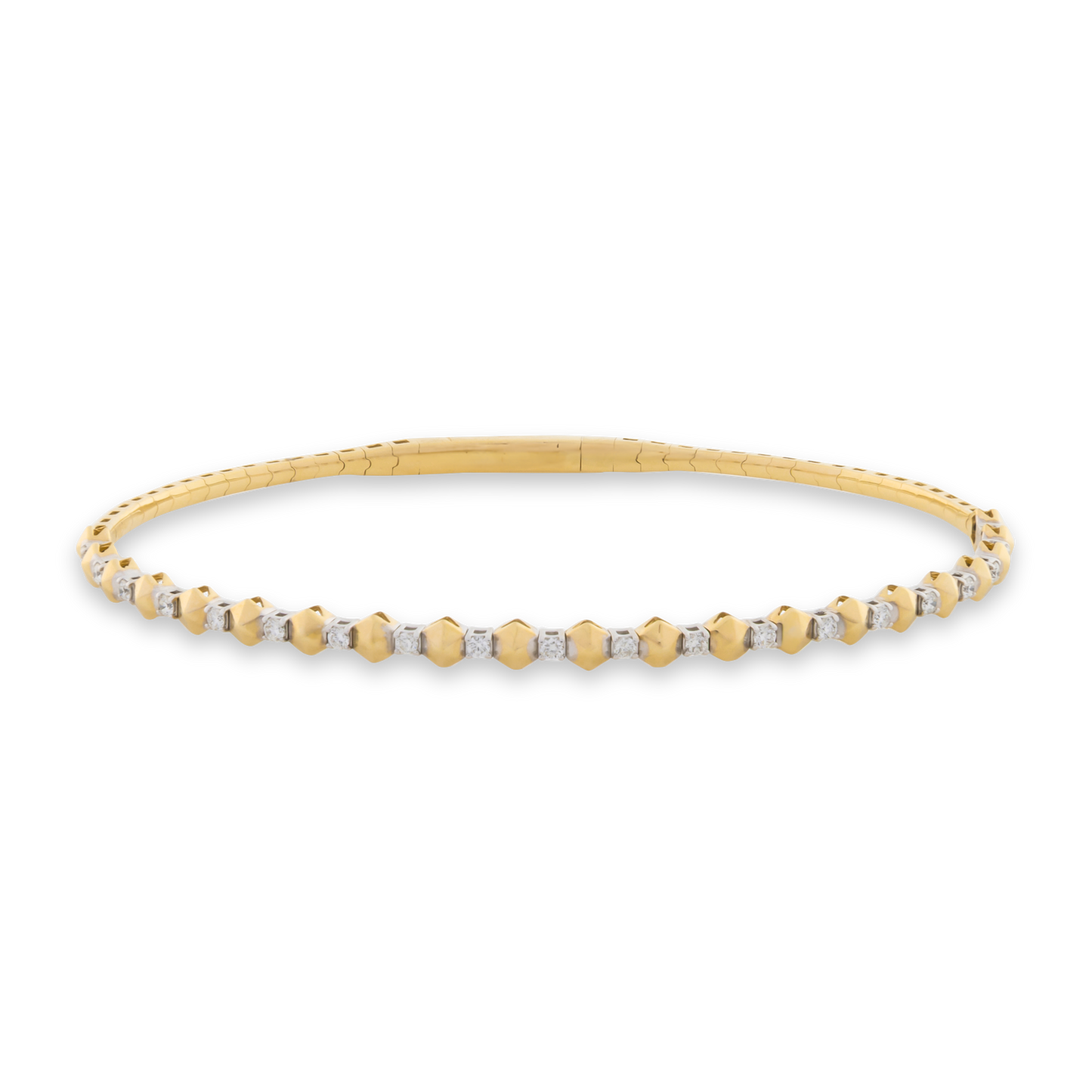 14k Solid Gold Hexagon Diamond Flex Bangle