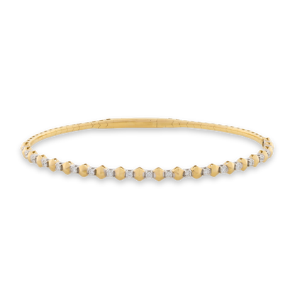 14k Solid Gold Hexagon Diamond Flex Bangle