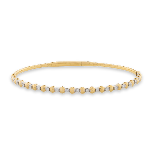 14k Solid Gold Hexagon Diamond Flex Bangle