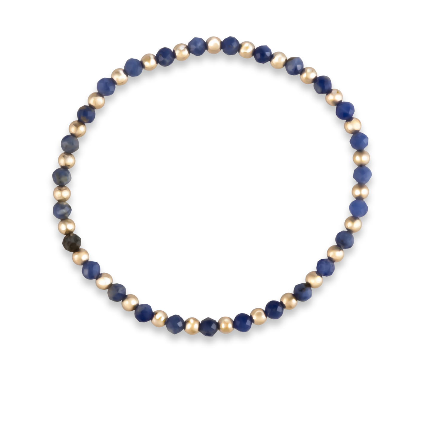 Balanced gemstone bracelet by Shannon Hudson featuring natural kyanite
LustraFlex™ stacking bracelet with blue kyanite and 14k gold-filled beads overhead shot.
