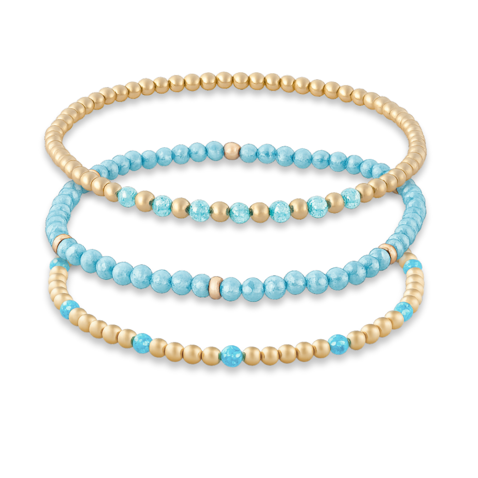 Light Blue (Aqua) Zircon bracelet stack from Gold Club Jewelry House. Sweat proof and tarnish resistant. 